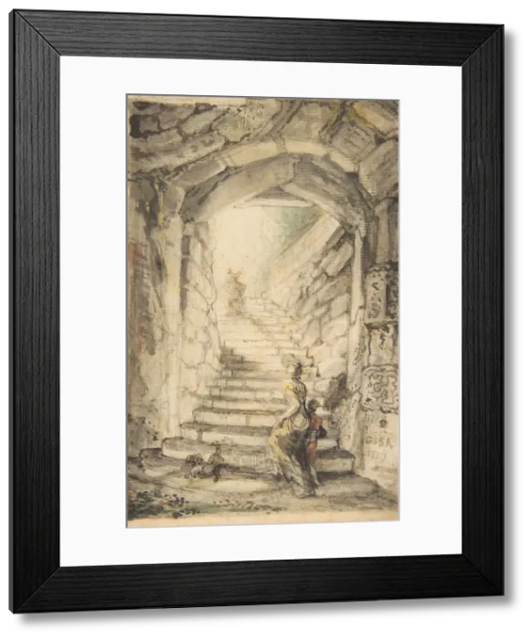 Framed Print : L Escalier (The Curving Stair), 1778-79. Creator: Gabriel de Saint-Aubin