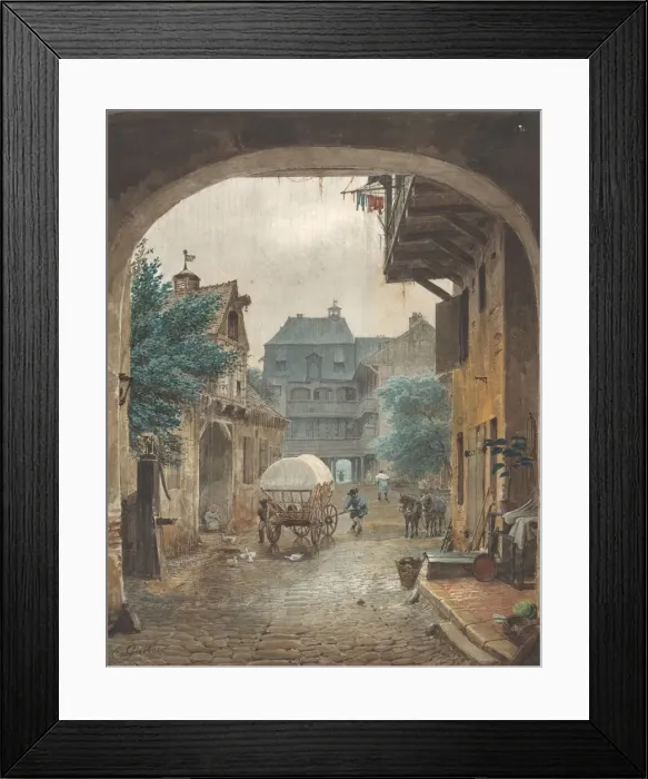 Framed Print : View into the Courtyard of an Inn at Colmar, 1821-77. Creator Framed Print : View into the Courtyard of an Inn at Colmar, 1821-77. Creator