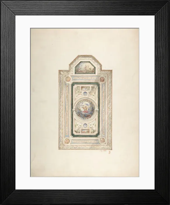Framed Print : Inscribed drawing with monogram of Sang, of a ceiling design, July 1868, 1868 Framed Print : Inscribed drawing with monogram of Sang, of a ceiling design, July 1868, 1868