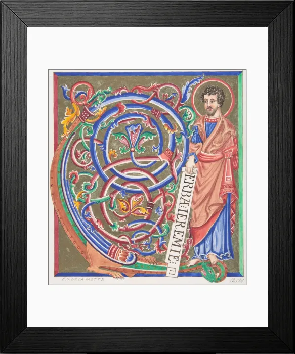 Framed Print : Illuminated Initial and Saint, 1830-62. Creator: Freeman Gage Delamotte Framed Print : Illuminated Initial and Saint, 1830-62. Creator: Freeman Gage Delamotte