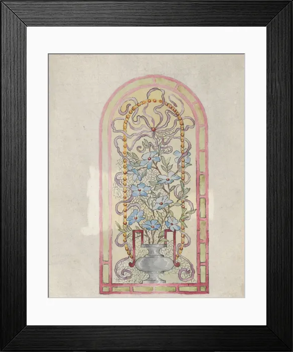 Framed Print : Stained Glass Design with Flowering Vase, late 19th century. Creator: E. E. Q Framed Print : Stained Glass Design with Flowering Vase, late 19th century. Creator: E. E. Q