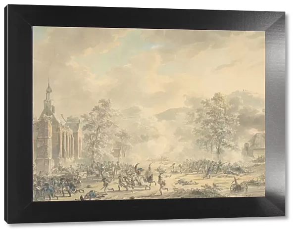 Battle Scene with Church at left, ca. 1790-1800. Creator: Dirk Langendijk