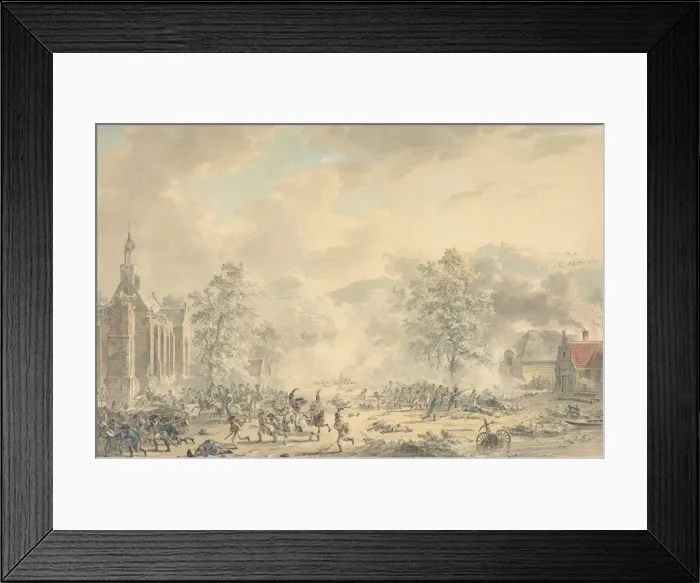 Framed Print : Battle Scene with Church at left, ca. 1790-1800. Creator: Dirk Langendijk Framed Print : Battle Scene with Church at left, ca. 1790-1800. Creator: Dirk Langendijk