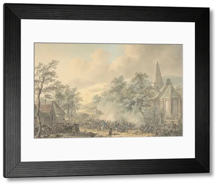 Framed Print : Battle Scene with Church at right, ca. 1790-1800. Creator: Dirk Langendijk Framed Print : Battle Scene with Church at right, ca. 1790-1800. Creator: Dirk Langendijk