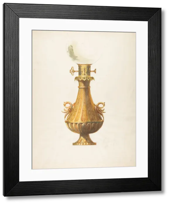 Framed Print : Design for a Gas Lamp with Gilt Base and Glass Globe, 19th century. Creator: Guerard Framed Print : Design for a Gas Lamp with Gilt Base and Glass Globe, 19th century. Creator: Guerard