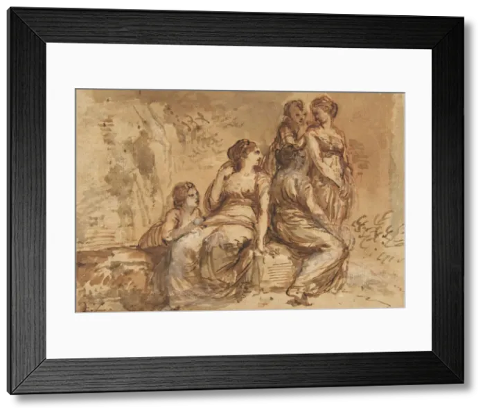 Framed Print : Five Young Women in a Landscape, 1702-88. Creator: Francesco Zuccarelli
