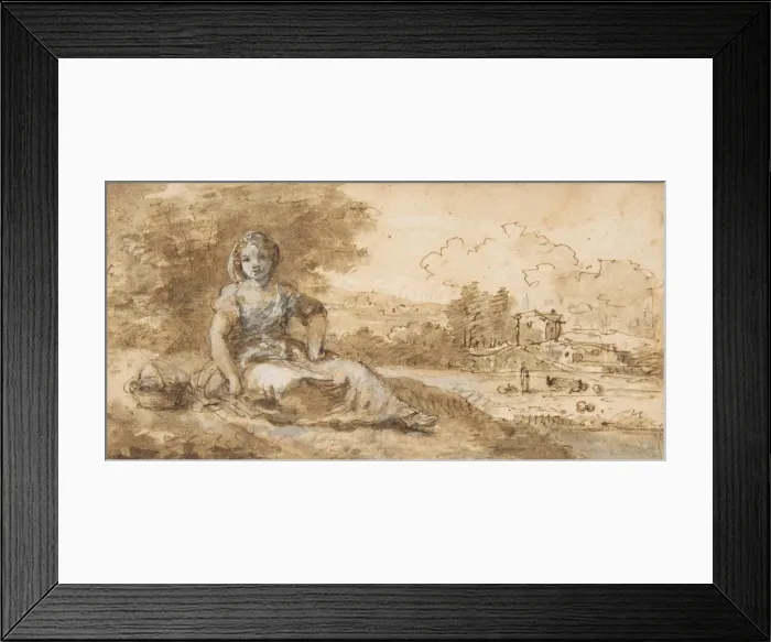 Framed Print : Seated Girl in a Landscape, 1702-88. Creator: Francesco Zuccarelli Framed Print : Seated Girl in a Landscape, 1702-88. Creator: Francesco Zuccarelli