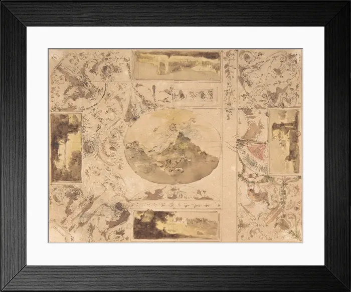 Framed Print : Designs for the decoration of a ceiling, late 18th-mid-19th century Framed Print : Designs for the decoration of a ceiling, late 18th-mid-19th century