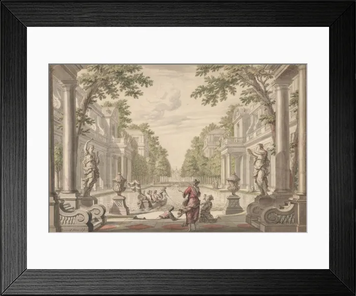 Framed Print : View of a Palace Garden with a Central Pond Surrounded by Classical Architecture... ca Framed Print : View of a Palace Garden with a Central Pond Surrounded by Classical Architecture... ca