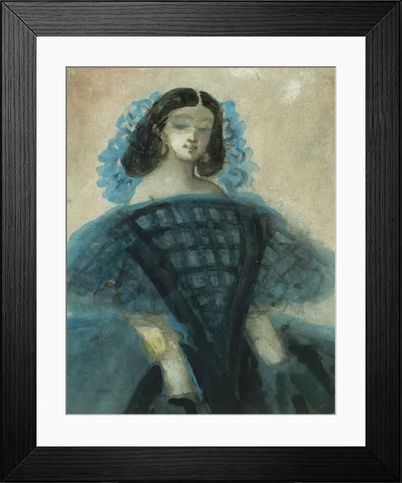 Framed Print : Young Woman in a Blue and Black Dress, ca. 1863 (?). Creator: Constantin Guys Framed Print : Young Woman in a Blue and Black Dress, ca. 1863 (?). Creator: Constantin Guys