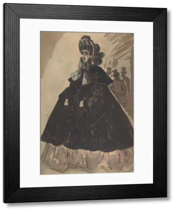 Framed Print : A Lady in a Bonnet and Coat, 19th century. Creator: Constantin Guys Framed Print : A Lady in a Bonnet and Coat, 19th century. Creator: Constantin Guys