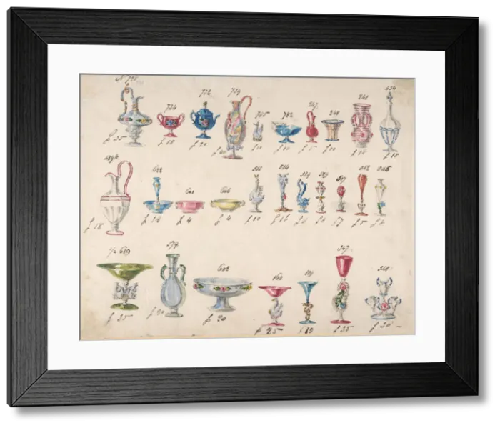 Framed Print : One of Twenty-Three Sheets of Drawings of Glassware (Mirrors, Chandeliers, Goblets, etc Framed Print : One of Twenty-Three Sheets of Drawings of Glassware (Mirrors, Chandeliers, Goblets, etc