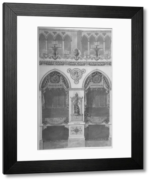 Framed Print : Interior Elevation with Statue of Louis II, Reims Cathedral, n. d Framed Print : Interior Elevation with Statue of Louis II, Reims Cathedral, n. d