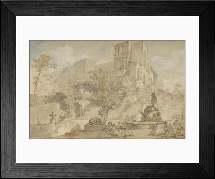 Framed Print : The Fountain of Rome at the Villa d Este, Tivoli, 1765. Creator: Charles-Joseph Natoire Framed Print : The Fountain of Rome at the Villa d Este, Tivoli, 1765. Creator: Charles-Joseph Natoire