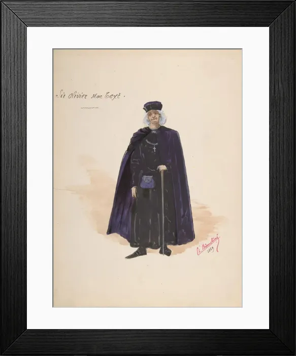 Framed Print : Costume for Sir Olivier McText [a]; Descriptive Sheet of Accessories [b], 1889