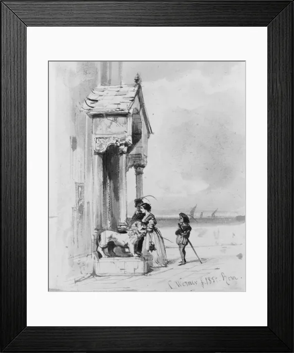 Framed Print : Couple Entering Building, with Attendant (from Cropsey Album), 1850 Framed Print : Couple Entering Building, with Attendant (from Cropsey Album), 1850