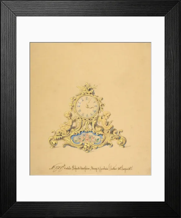 Framed Print : Design for a Clock with Two Cherubs, 19th century. Creator: Anon Framed Print : Design for a Clock with Two Cherubs, 19th century. Creator: Anon