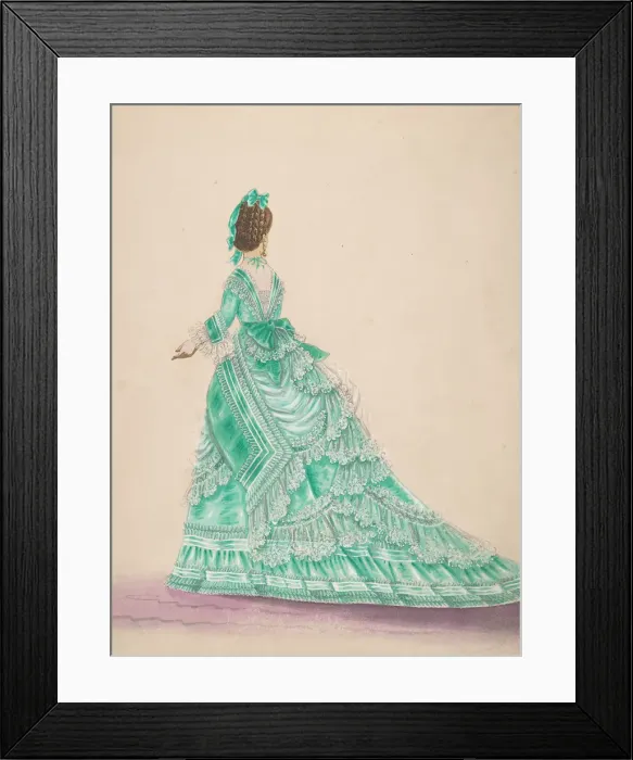 Framed Print : Fashion Study: Woman in a Green Dress, 19th century. Creator: Anon Framed Print : Fashion Study: Woman in a Green Dress, 19th century. Creator: Anon