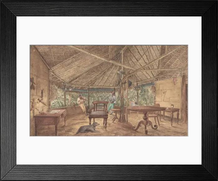 Framed Print : European Men in an African Jungle Lodge, 1886. Creator: Anon Framed Print : European Men in an African Jungle Lodge, 1886. Creator: Anon