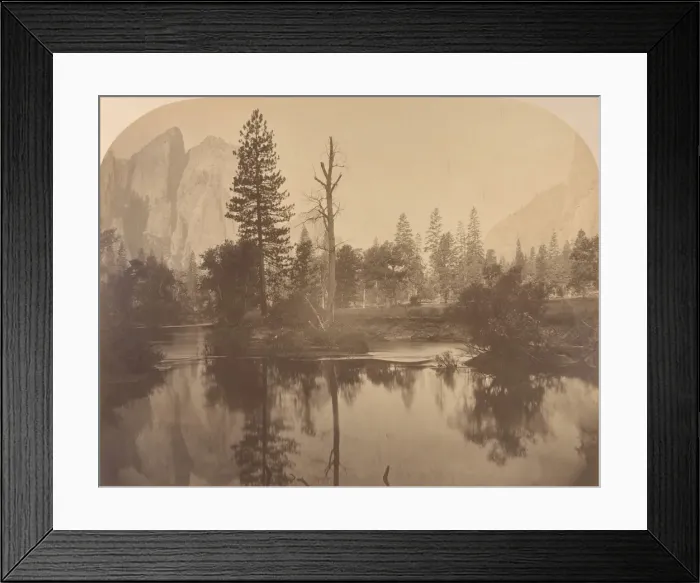 Framed Print : River View Down Valley, Cathedral Rock on Left, 1861. Creator: Carleton Emmons Watkins Framed Print : River View Down Valley, Cathedral Rock on Left, 1861. Creator: Carleton Emmons Watkins