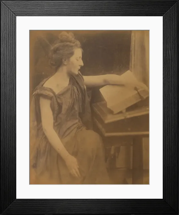 Framed Print : [Woman in Robes Reading a Book], 1870. Creator: Julia Margaret Cameron