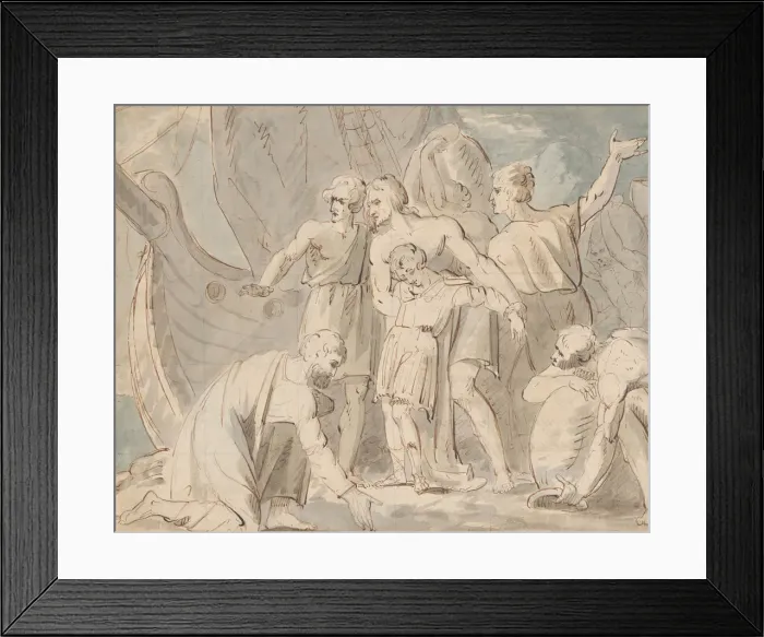 Framed Print : Historical Subject with Men and a Boy Near a Ship (recto)... 1770-80 Framed Print : Historical Subject with Men and a Boy Near a Ship (recto)... 1770-80