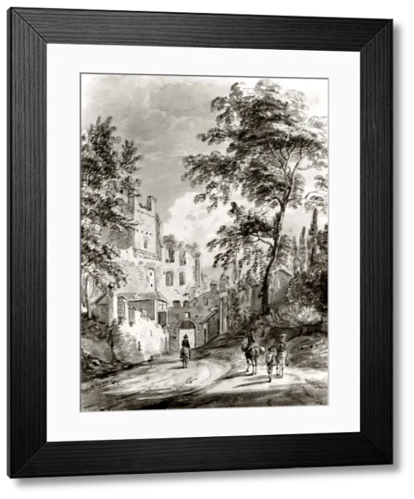 Framed Print : Travelers Entering a Town, 1751-1809. Creator: Paul Sandby Framed Print : Travelers Entering a Town, 1751-1809. Creator: Paul Sandby