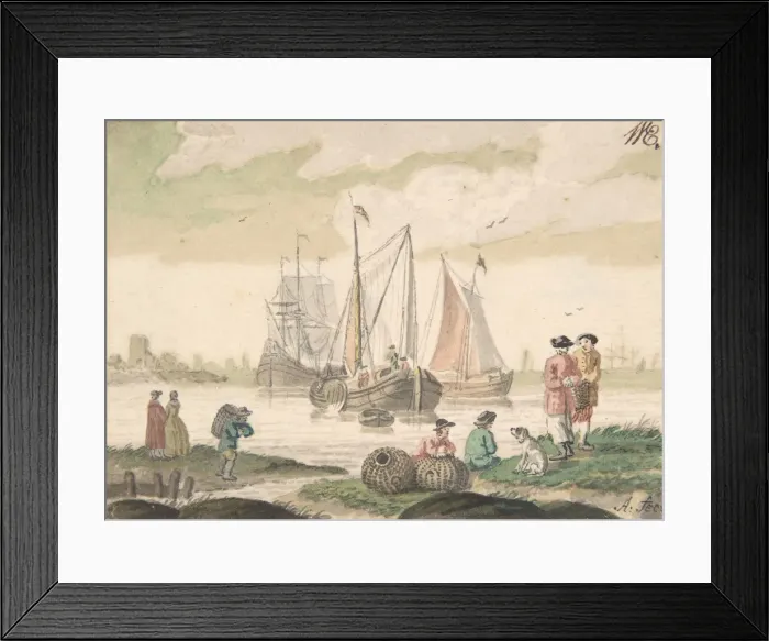 Framed Print : Seascape with Seven Figures and a Dog, 1733-93. Creator: Nicols Aartman Framed Print : Seascape with Seven Figures and a Dog, 1733-93. Creator: Nicols Aartman