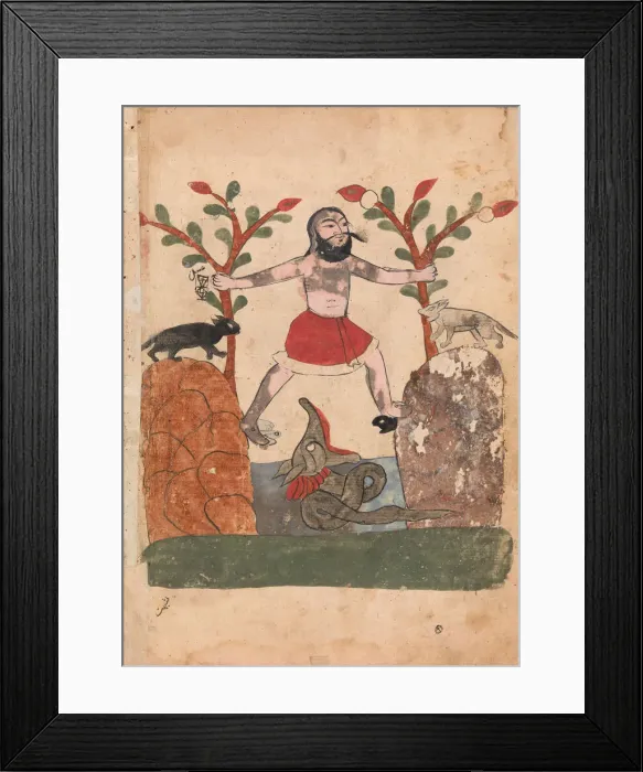 Framed Print : Mans Fate or the Man Taking Refuge in a Well Inhabited by a Dragon, Folio Framed Print : Mans Fate or the Man Taking Refuge in a Well Inhabited by a Dragon, Folio
