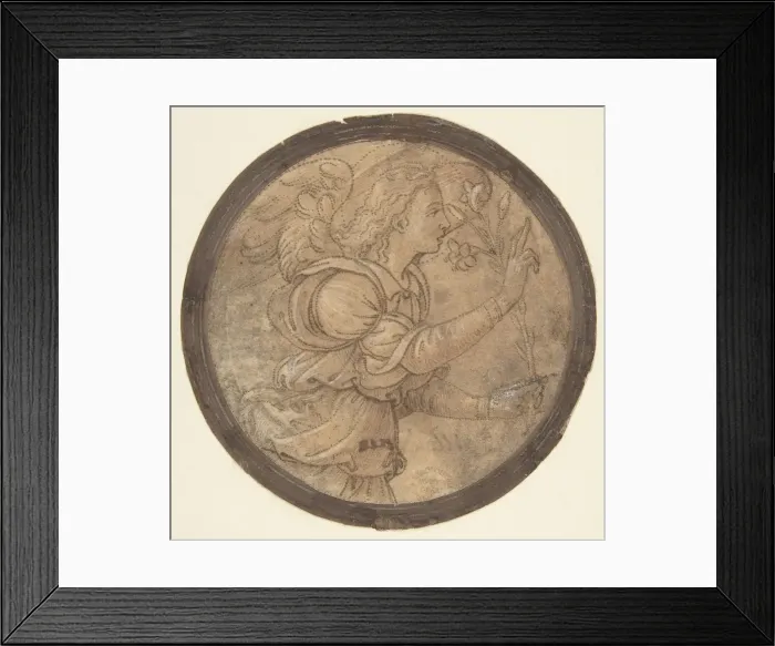 Framed Print : The Angel of the Annunciation (Cartoon for an Embroidery), 1466-1524