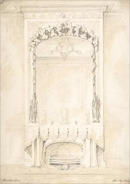 Design for a Fireplace and Mirror, 1841-84. Creator: Charles Hindley & Sons