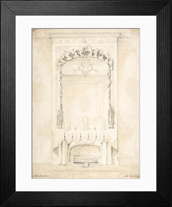 Framed Print : Design for a Fireplace and Mirror, 1841-84. Creator: Charles Hindley & Sons Framed Print : Design for a Fireplace and Mirror, 1841-84. Creator: Charles Hindley & Sons