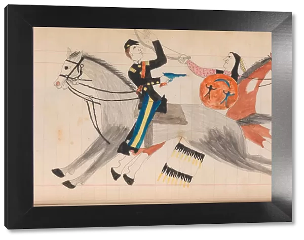 Maffet Ledger: Indian and soldier on horseback, ca. 1874-81. Creator: Unknown