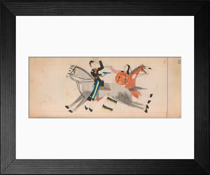 Framed Print : Maffet Ledger: Indian and soldier on horseback, ca. 1874-81. Creator: Unknown Framed Print : Maffet Ledger: Indian and soldier on horseback, ca. 1874-81. Creator: Unknown