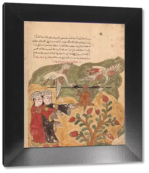 The Flight of the Tortoise, Folio from a Kalila wa Dimna, 18th century. Creator: Unknown