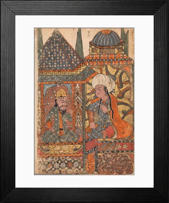 Framed Print : Burzuyeh is Summoned by Nushirvan on his Return from India, Folio from a Kalila Framed Print : Burzuyeh is Summoned by Nushirvan on his Return from India, Folio from a Kalila