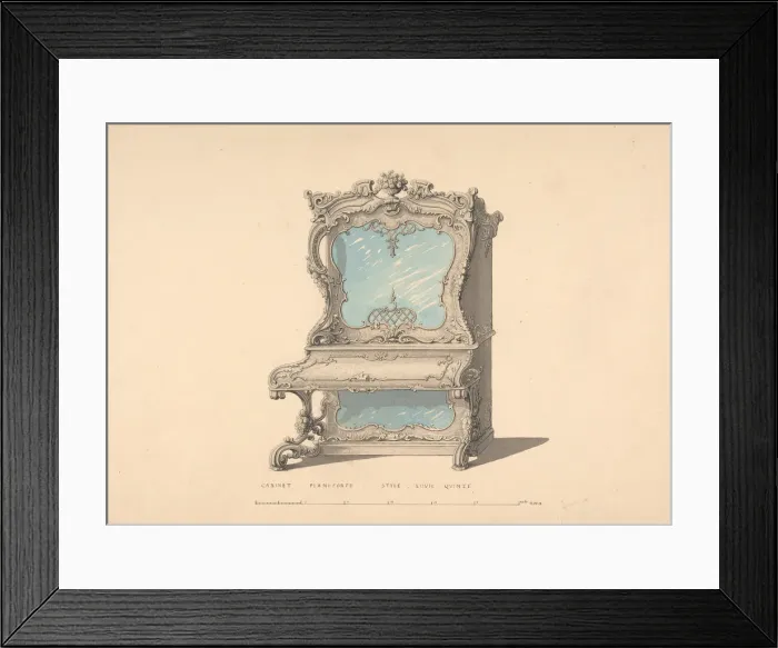 Framed Print : Design for Cabinet Pianoforte, Louis Quinze Style, 1835-1900 Framed Print : Design for Cabinet Pianoforte, Louis Quinze Style, 1835-1900