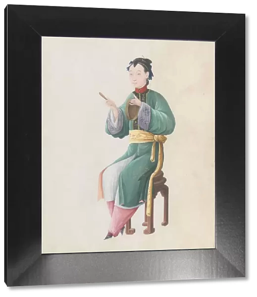 Watercolour of musician playing jiaoluo, late 18th century. Creator: Unknown