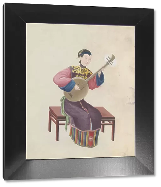 Watercolour of musician playing ruan(?), late 18th century. Creator: Unknown
