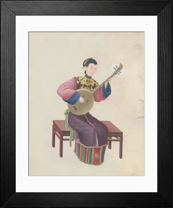 Framed Print : Watercolour of musician playing ruan(?), late 18th century. Creator: Unknown Framed Print : Watercolour of musician playing ruan(?), late 18th century. Creator: Unknown