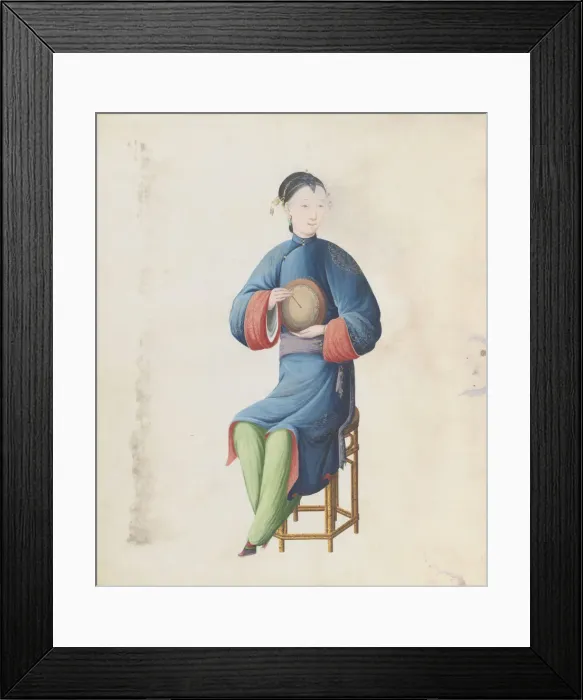 Framed Print : Watercolour of musician playing diangu, late 18th century. Creator: Unknown Framed Print : Watercolour of musician playing diangu, late 18th century. Creator: Unknown