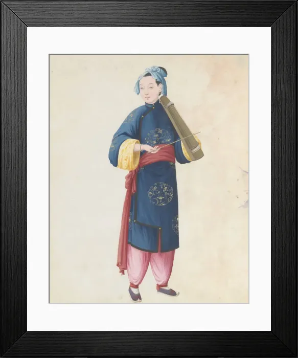 Framed Print : Watercolour of musician playing bowed qin(?), late 18th century. Creator: Unknown Framed Print : Watercolour of musician playing bowed qin(?), late 18th century. Creator: Unknown