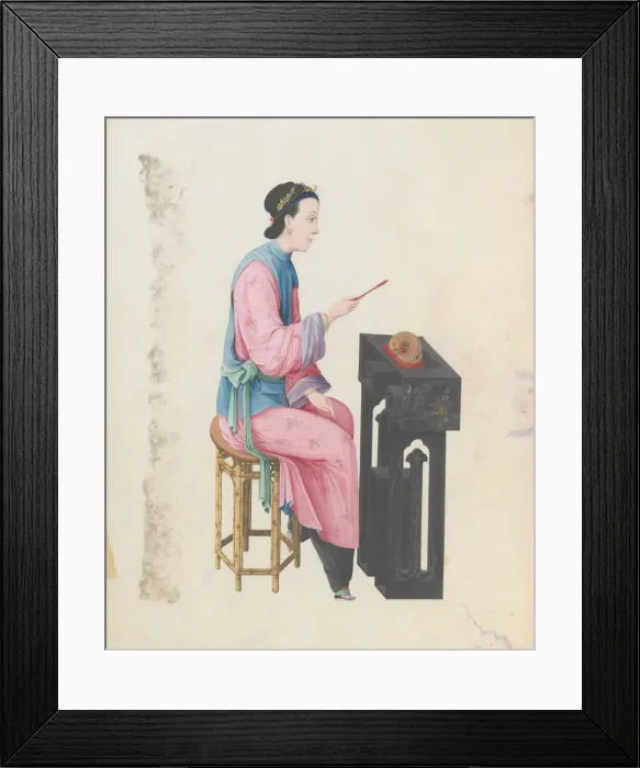 Framed Print : Watercolour of musician playing mu yu, late 18th century. Creator: Unknown Framed Print : Watercolour of musician playing mu yu, late 18th century. Creator: Unknown