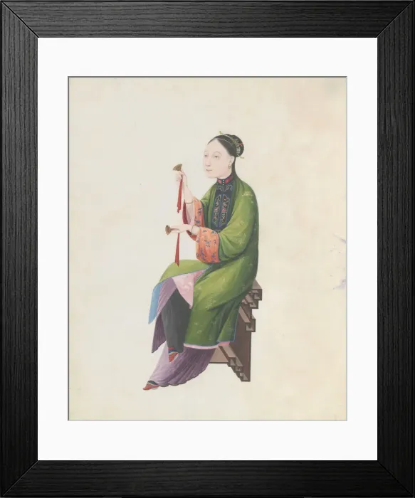 Framed Print : Watercolour of musician playing bo, late 18th century. Creator: Unknown Framed Print : Watercolour of musician playing bo, late 18th century. Creator: Unknown