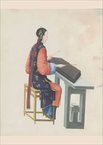 Watercolour of musician playing yangqin, late 18th century. Creator: Unknown