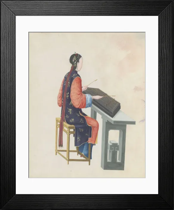 Framed Print : Watercolour of musician playing yangqin, late 18th century. Creator: Unknown Framed Print : Watercolour of musician playing yangqin, late 18th century. Creator: Unknown