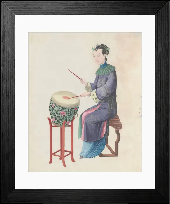 Framed Print : Watercolour of musician playing drum, late 18th century. Creator: Unknown Framed Print : Watercolour of musician playing drum, late 18th century. Creator: Unknown