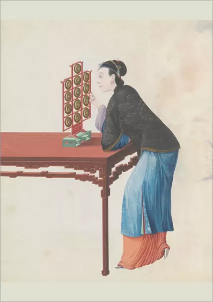 Watercolour of musician playing yunluo, late 18th century. Creator: Unknown