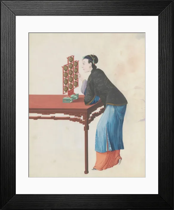 Framed Print : Watercolour of musician playing yunluo, late 18th century. Creator: Unknown Framed Print : Watercolour of musician playing yunluo, late 18th century. Creator: Unknown