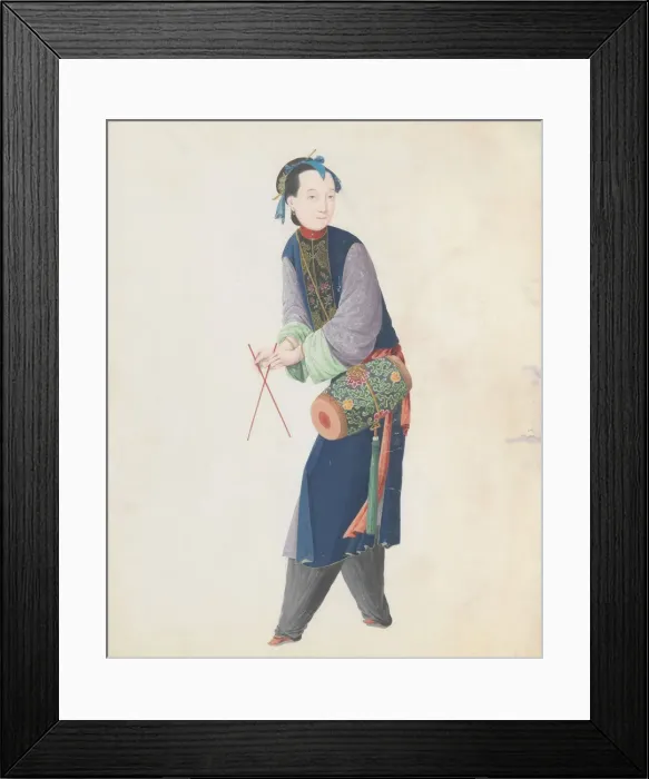 Framed Print : Watercolour of musician playing drum, late 18th century. Creator: Unknown Framed Print : Watercolour of musician playing drum, late 18th century. Creator: Unknown